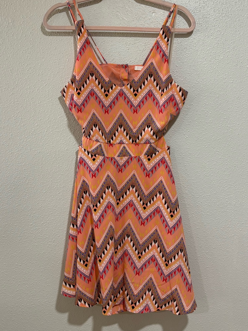 Lush Peach Aztec Cutout Back Dress Size Medium